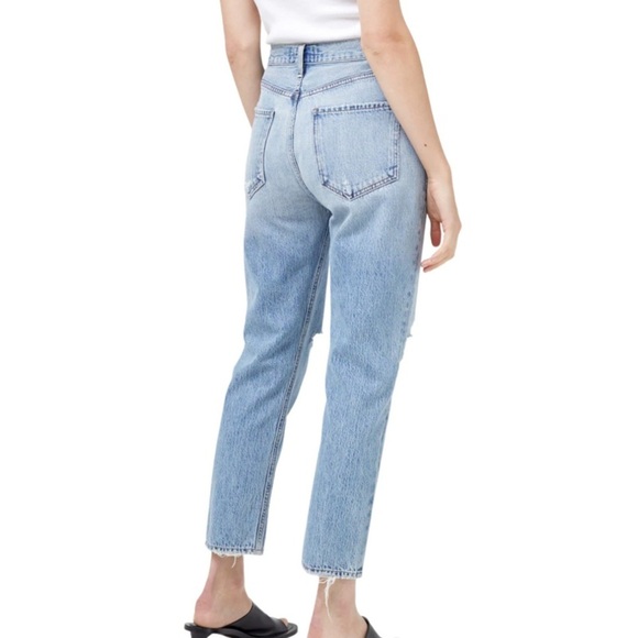 Agolde Riley in Blitz Light Blue Distressed Cropped Jeans size 23 - Picture 2 of 16